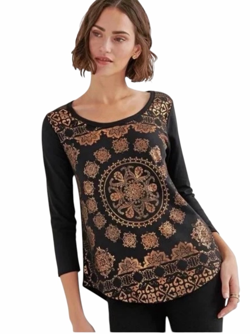 Lucky Brand•Gold Metallic Medallion Print